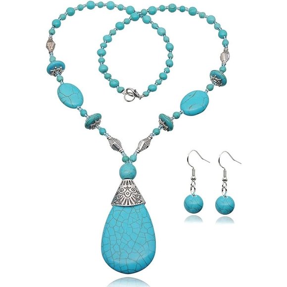 3 Pieces Bohemian Turquoise Necklace for Women Western Jewelry Boho Turq… - Picture 1 of 7